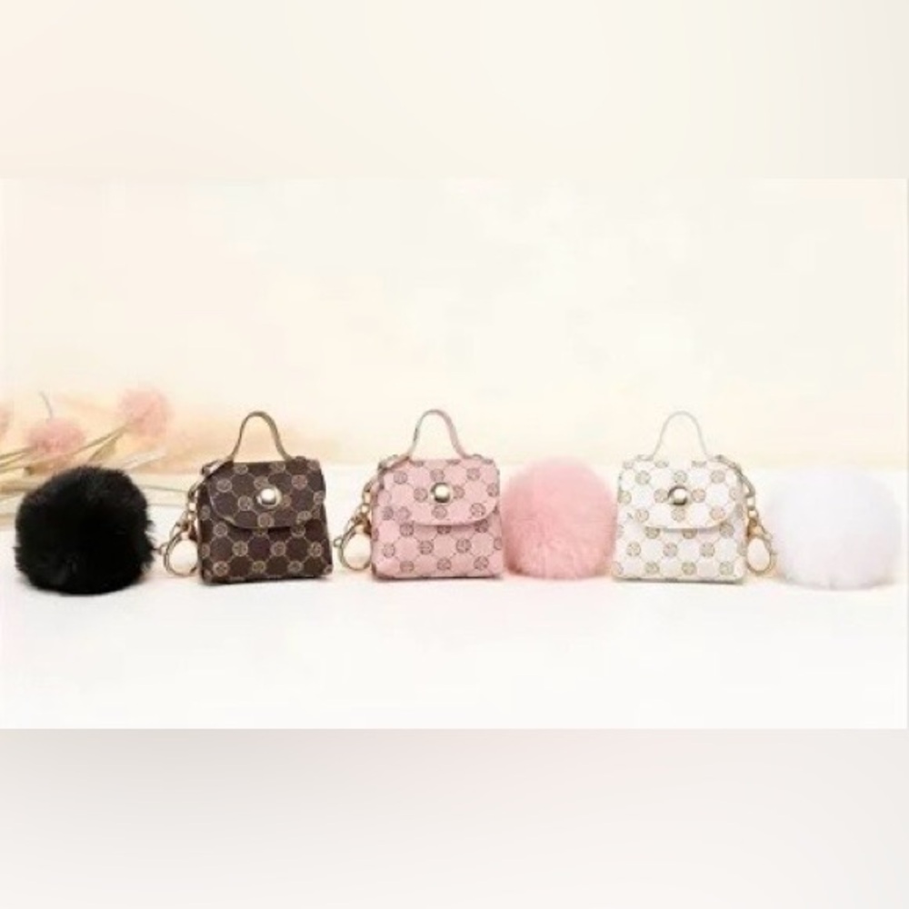 Monogram Bag Charm Pendant Keychain with Pom-Pom. New in Packaging! - Picture 2 of 9